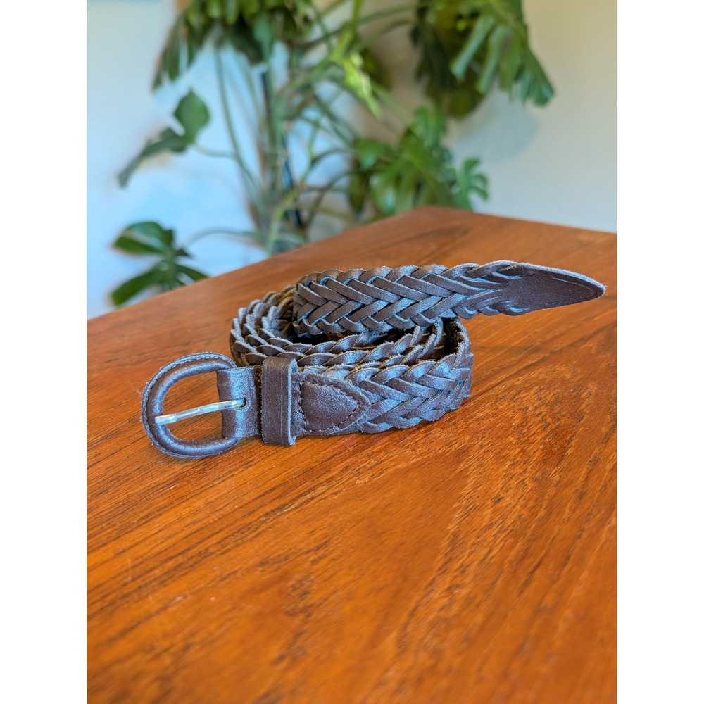 Vintage Brown Leather Braided Belt Woven Argentina Waist Strap 38